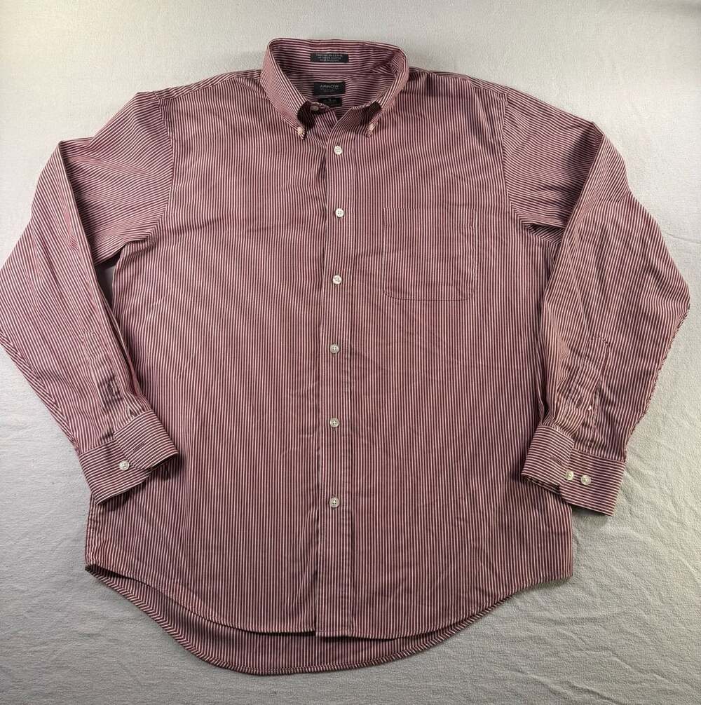 Arrow Classic Fit Striped Button Down Shirt Size M 15-15.5 Red White
